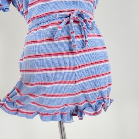 La Vie en Rose romper striped ruffles short rayon short sleeve summer spring - Picture 10 of 14